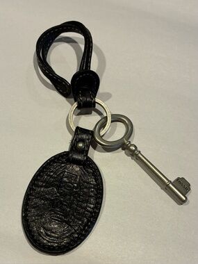 Fossil Bag Charm Embossed Leather And Key Leather Strap Black Silver